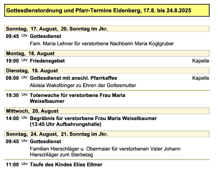 Pfarre Eidenberg - Verkündzettel 20250816