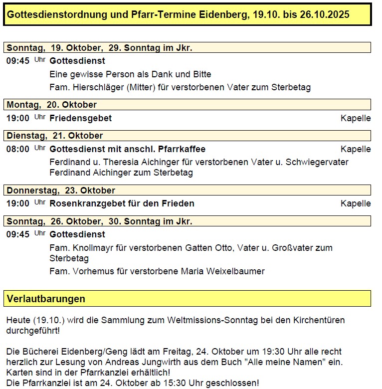 Pfarre Eidenberg Verkündzettel