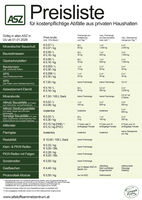 ASZ Preisliste 2026 kostenpflichte Abfaelle